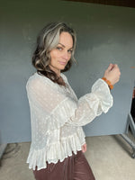 12233 IVORY CHIFFON DOT BOHO STYLE BLOUSE