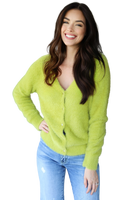 1625 FUZZY BUTTON SWEATER LIME