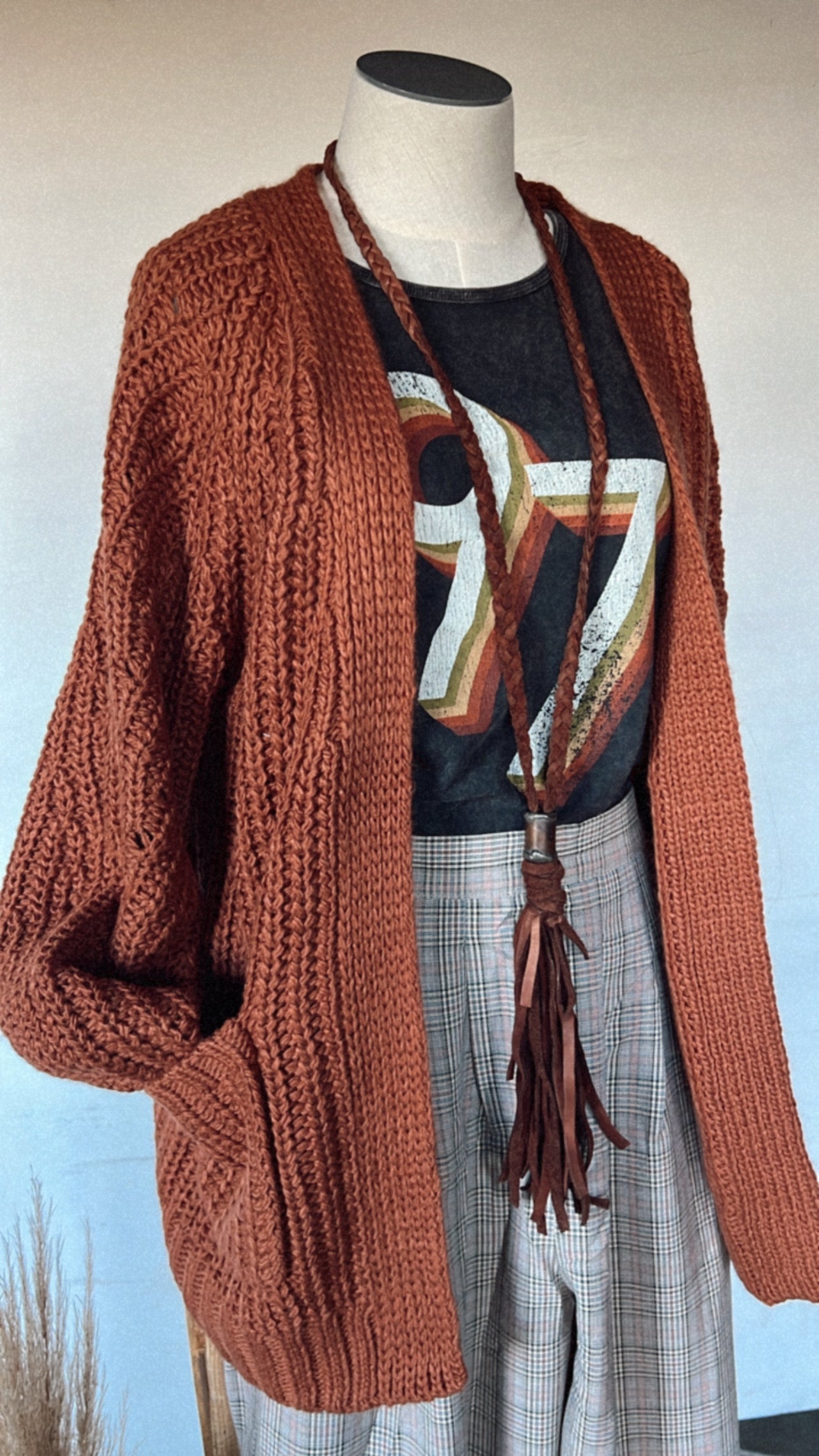 122320 PLAID WIDE LEG PANTS