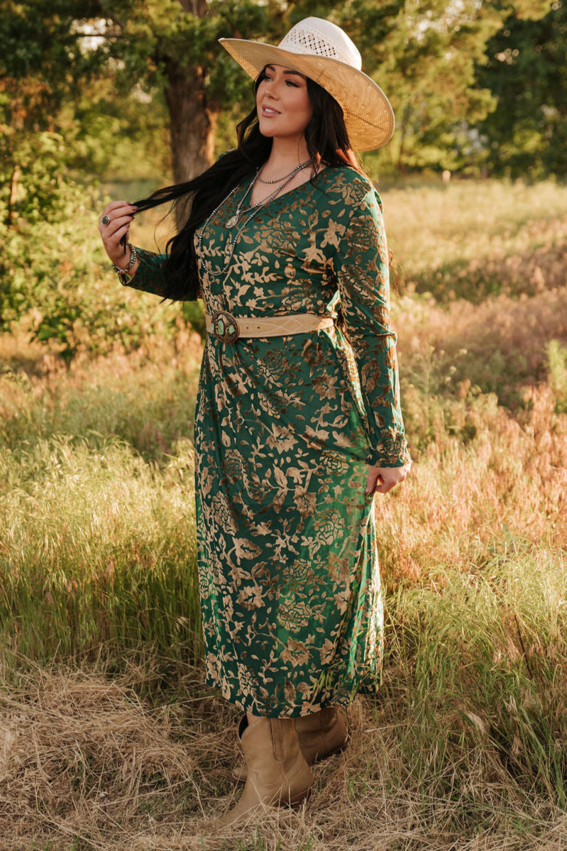 TURQUOISE VELVET BURNOUT DRESS