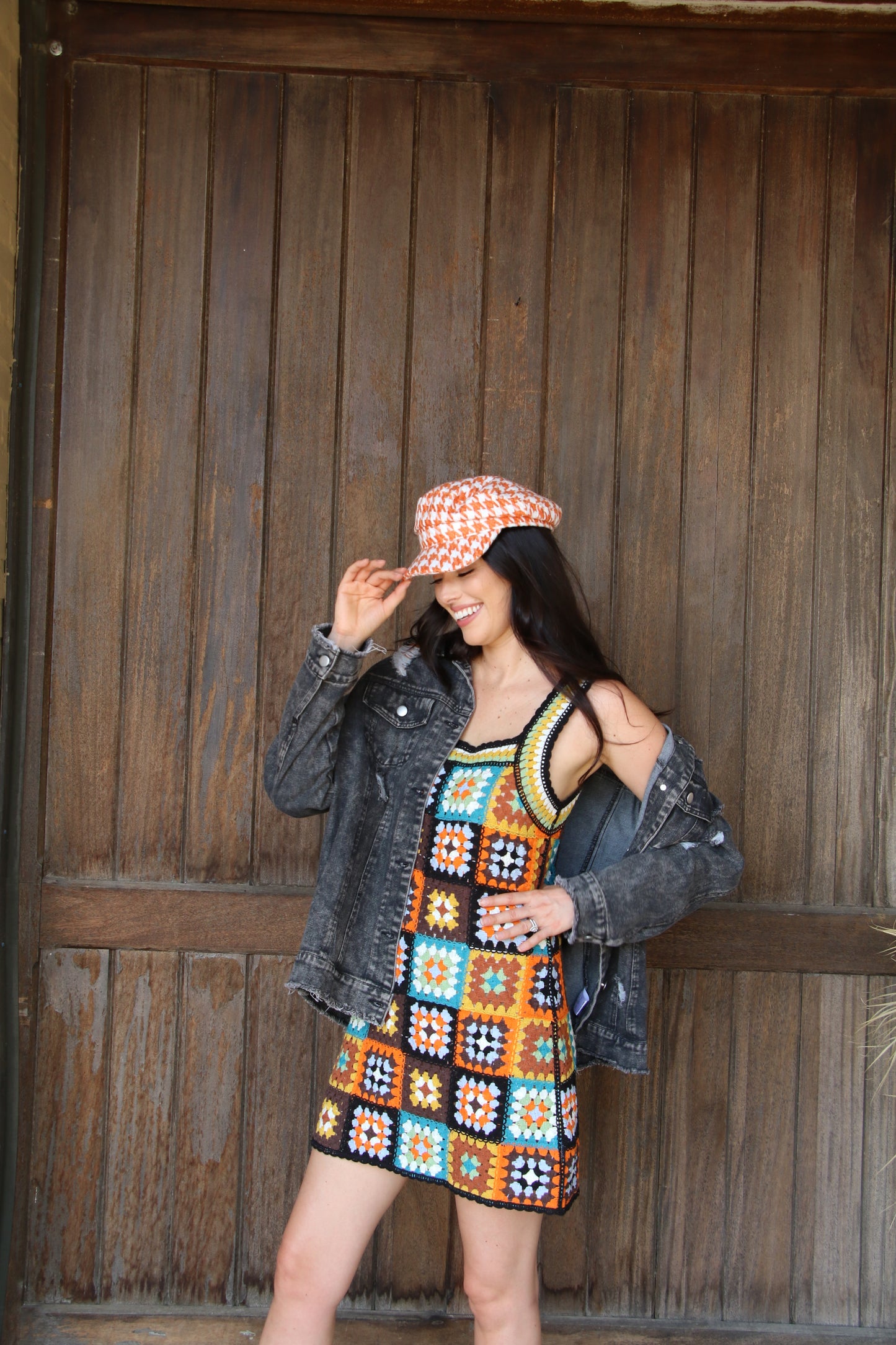 1182 ORANGE HOUNDSTOOTH HAT