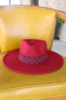 829228 RED WITH TRIBAL BAND WESTERN HAT