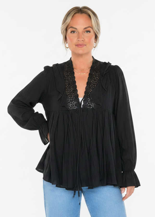 Black Ruffle Blouse