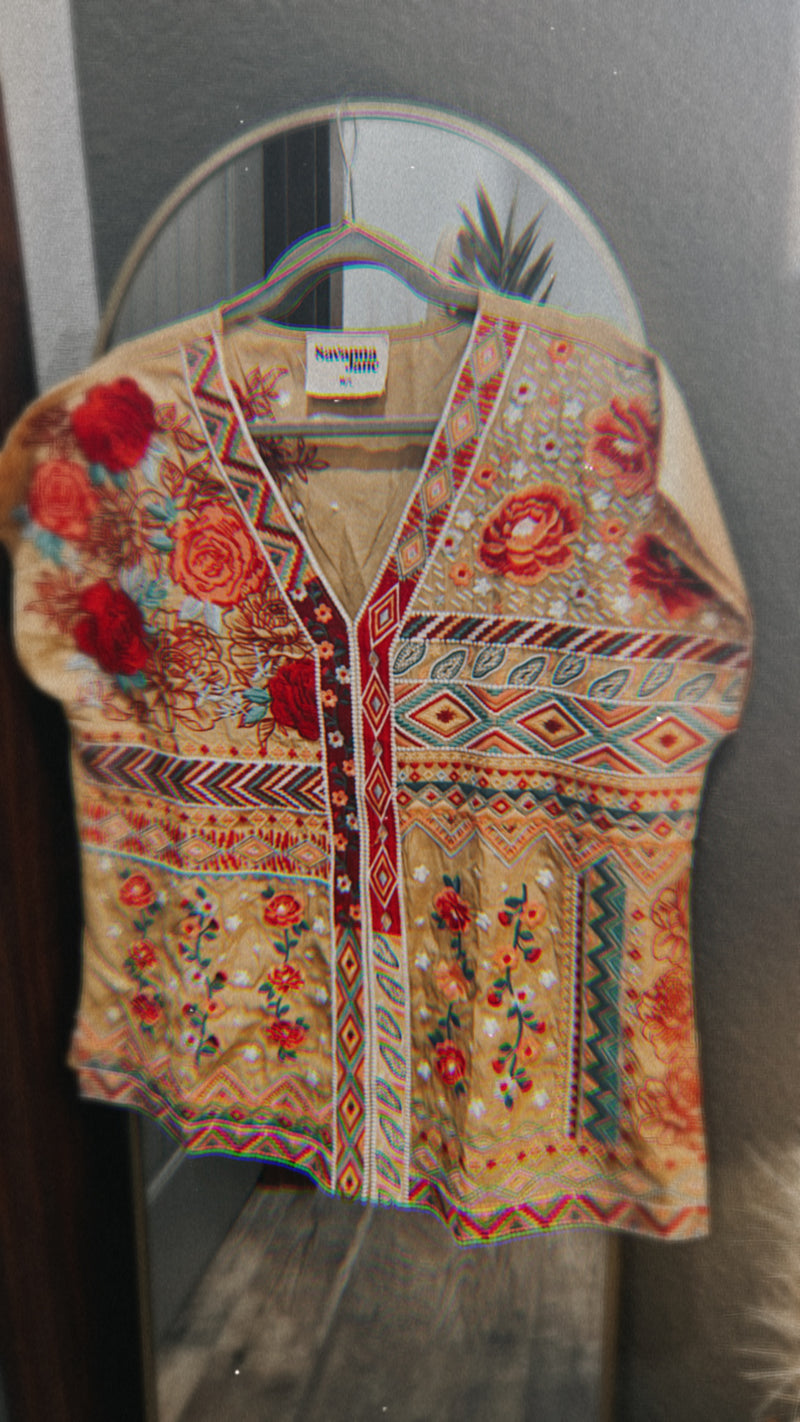 8231 MUSTARD EMBROIDERY TOP