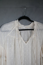 12233 IVORY CHIFFON DOT BOHO STYLE BLOUSE