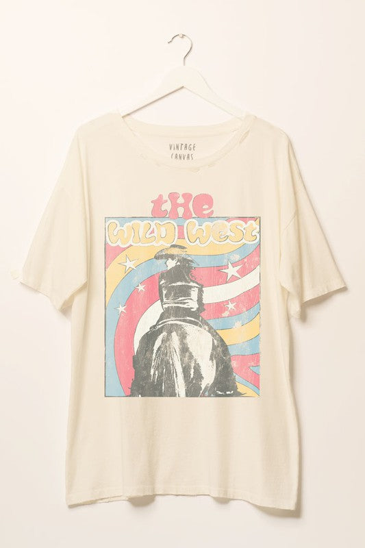 1127 Wild West Distressed Oversized Graphic Tee