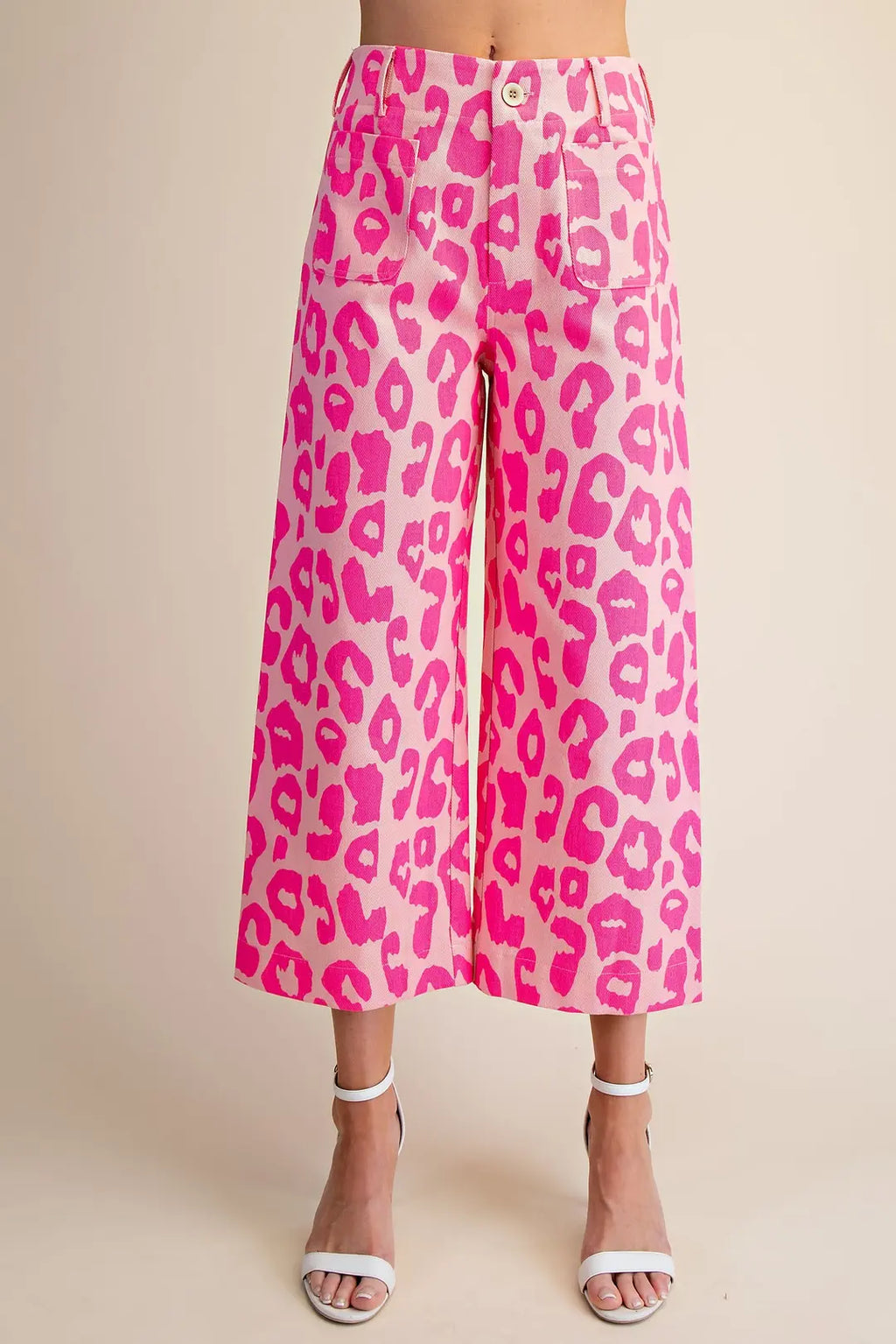 Pink Leopard Cropped Wide-Leg Jeans
