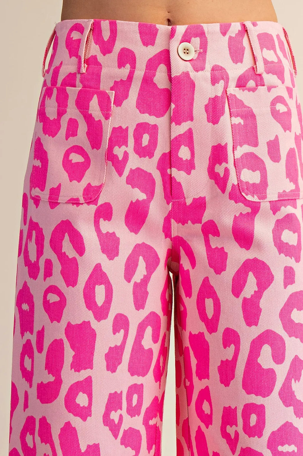 Pink Leopard Cropped Wide-Leg Jeans