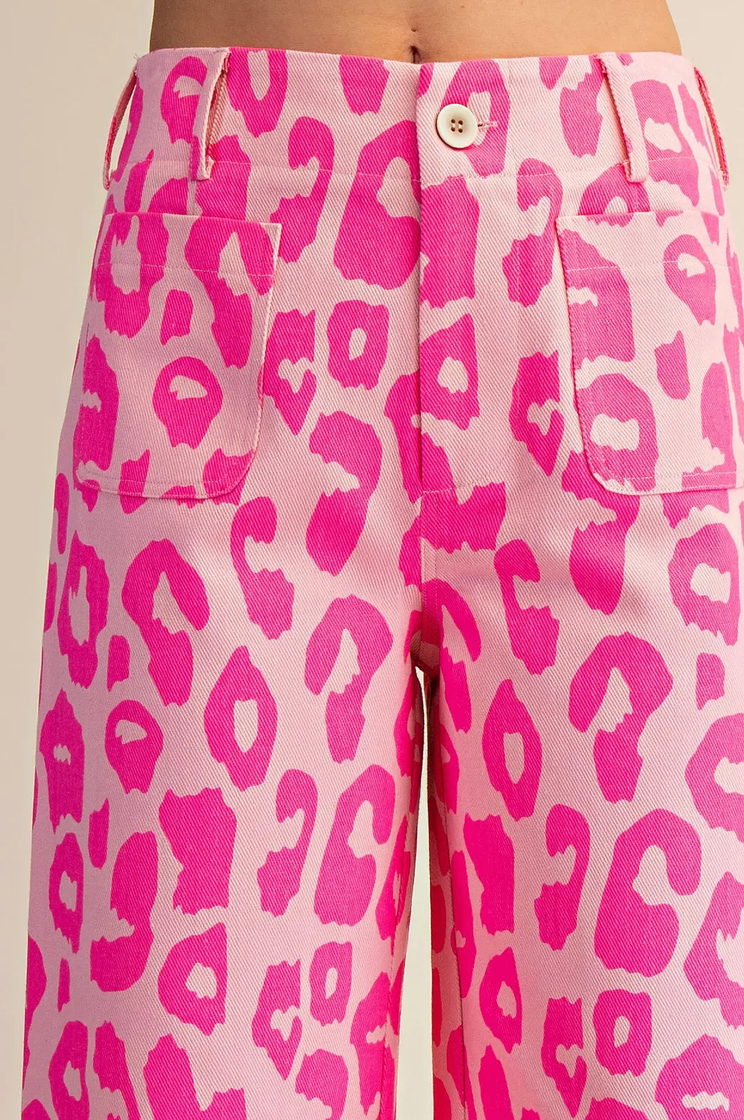 Pink Leopard Cropped Wide-Leg Jeans