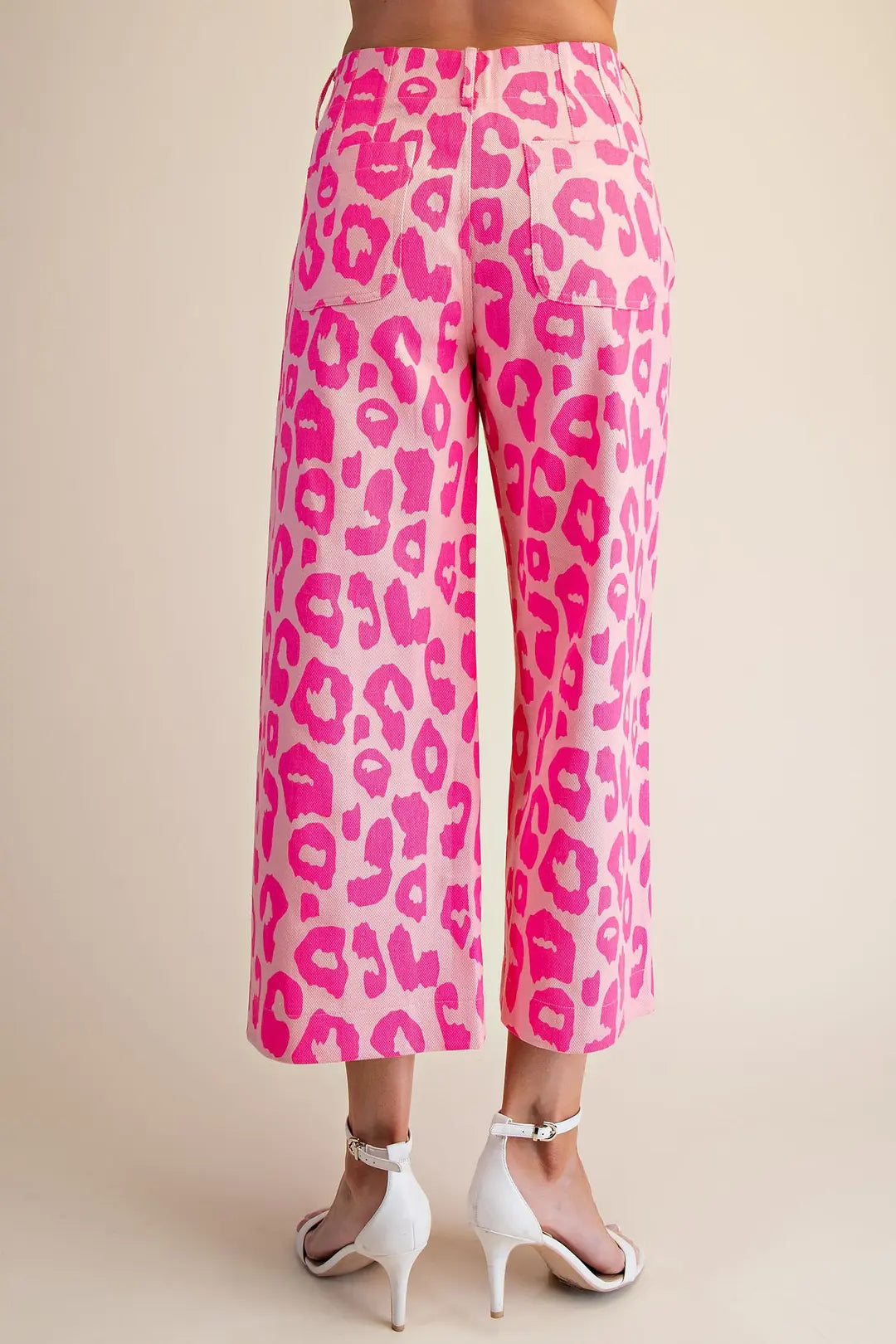 Pink Leopard Cropped Wide-Leg Jeans