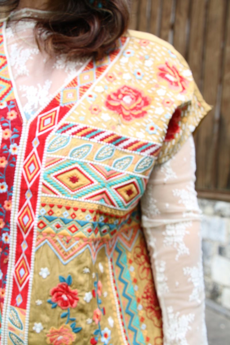 8231 MUSTARD EMBROIDERY TOP