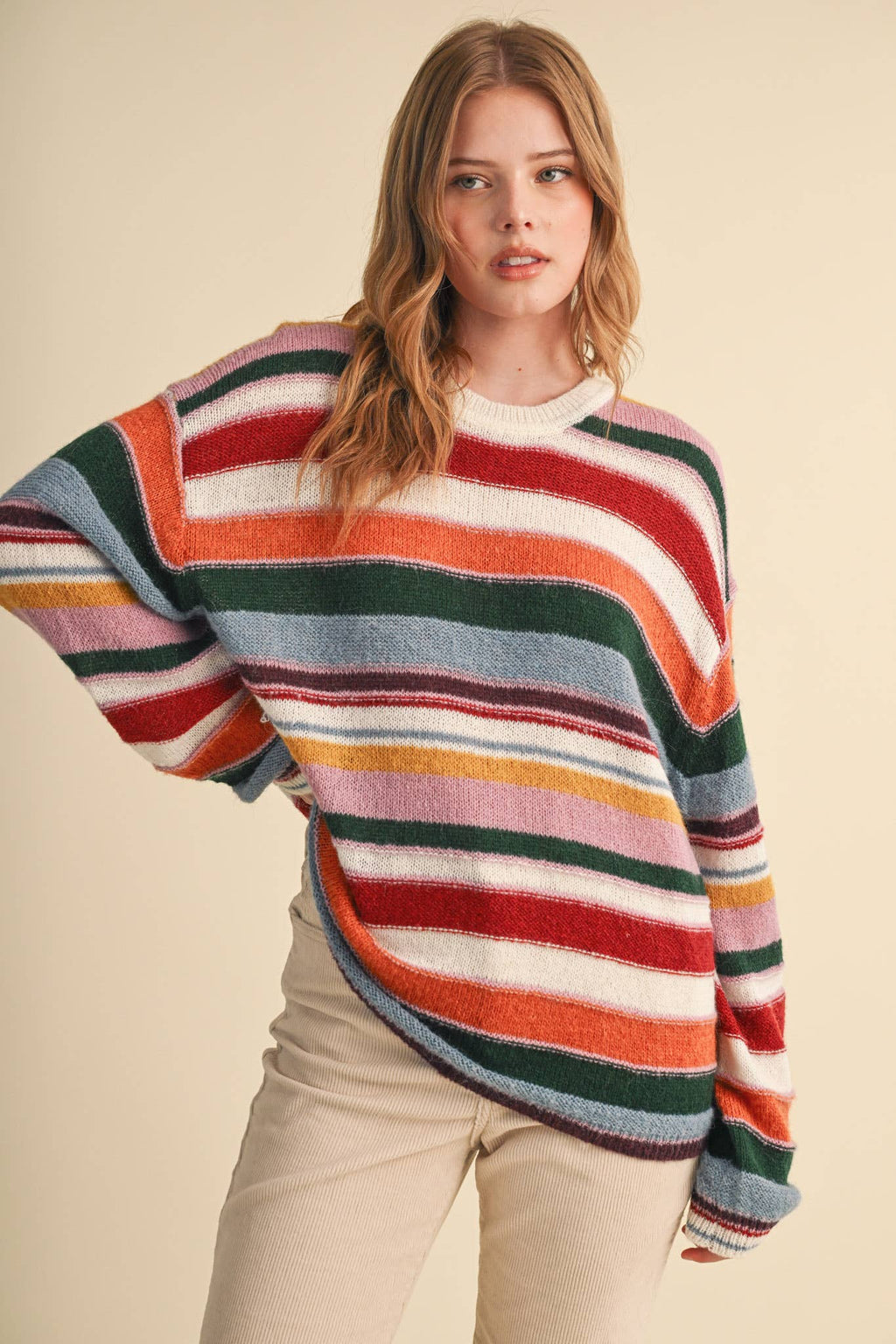 MULTI-COLOR STRIPED OVERSIZED SWEATER