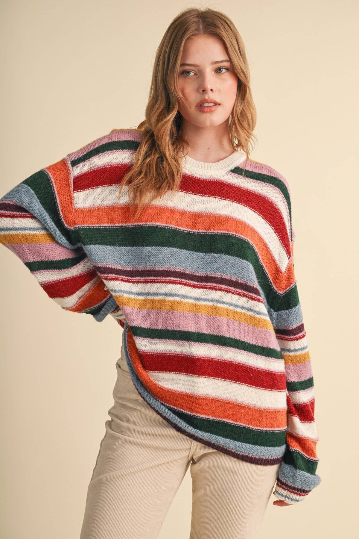 MULTI-COLOR STRIPED OVERSIZED SWEATER