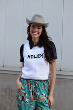 TH4215 WHITE BLACK HOWDY PULLOVER SWEATER