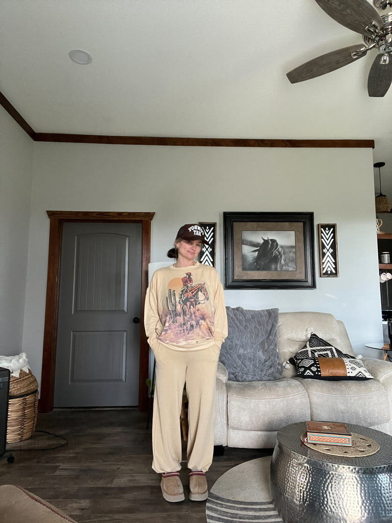 122314  DESERT RODEO PRINTED SWEATSUIT SET