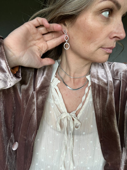 122356 Silver Three Drop Earrng