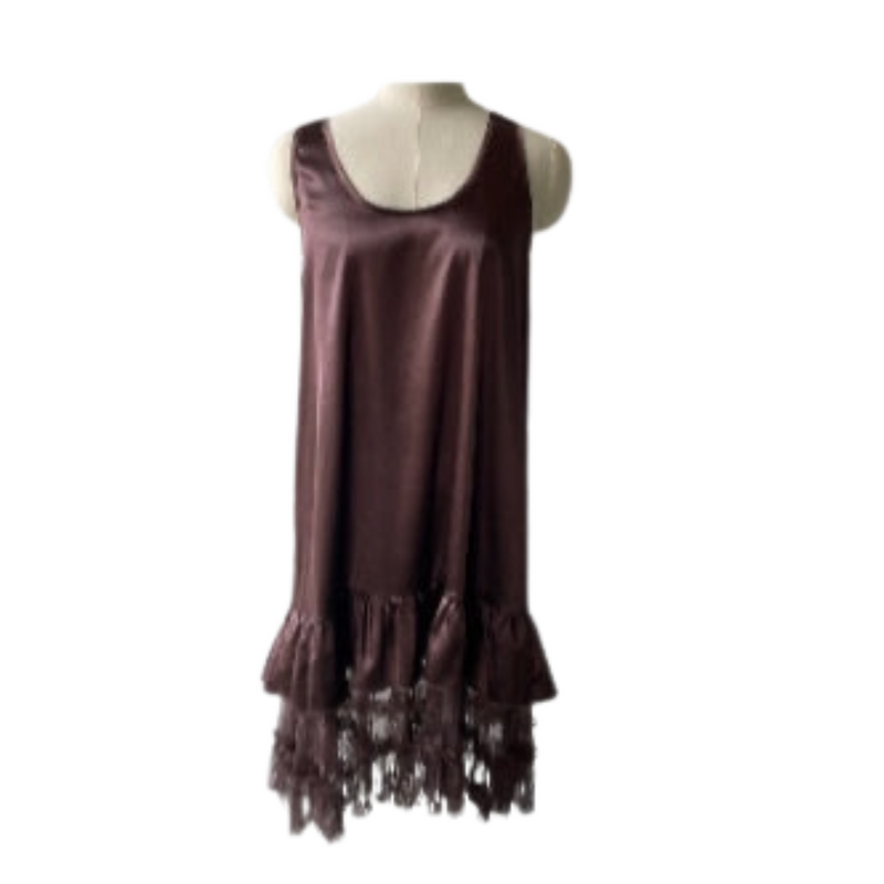 TH39 BROWN SATIN LACE DRESS