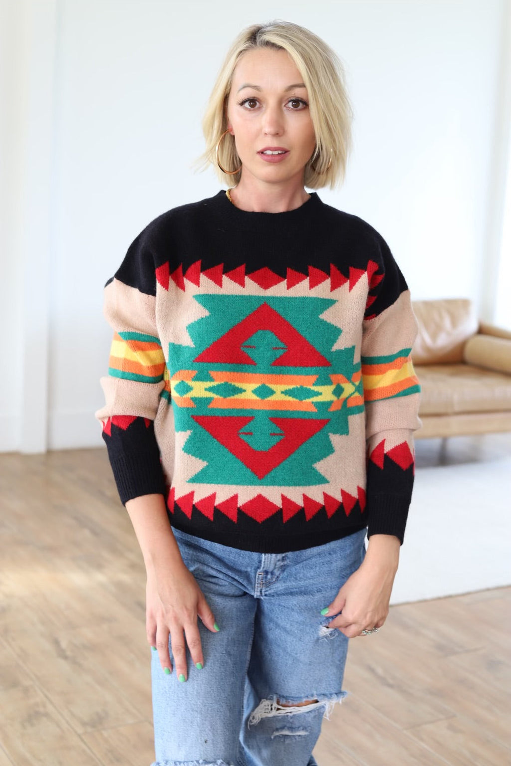 BLACK AZTEC SWEATER
