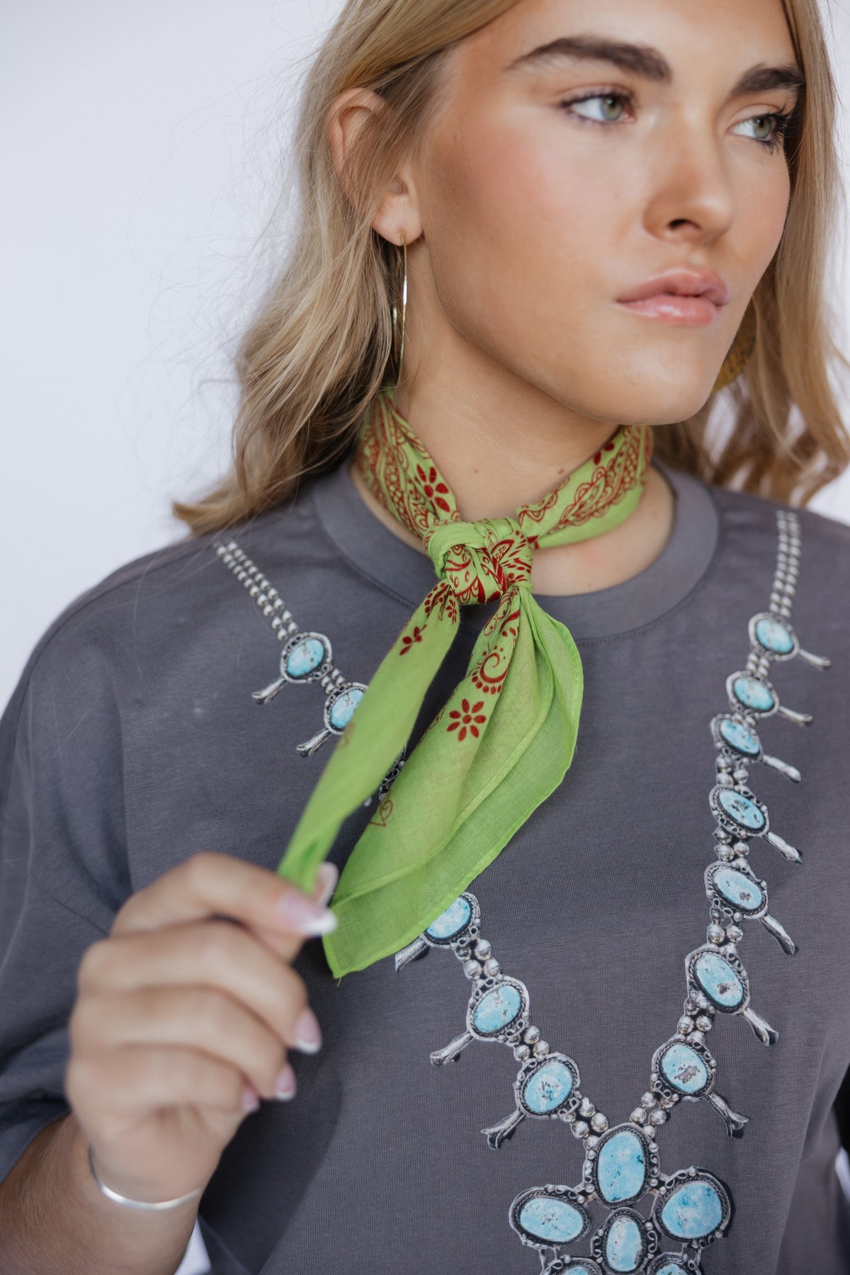 Vintage Pattern Bandana - Boho Chic Square Scarf: Lime