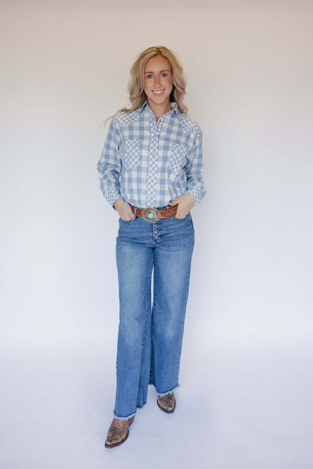 Blue Mixed Gingham Top
