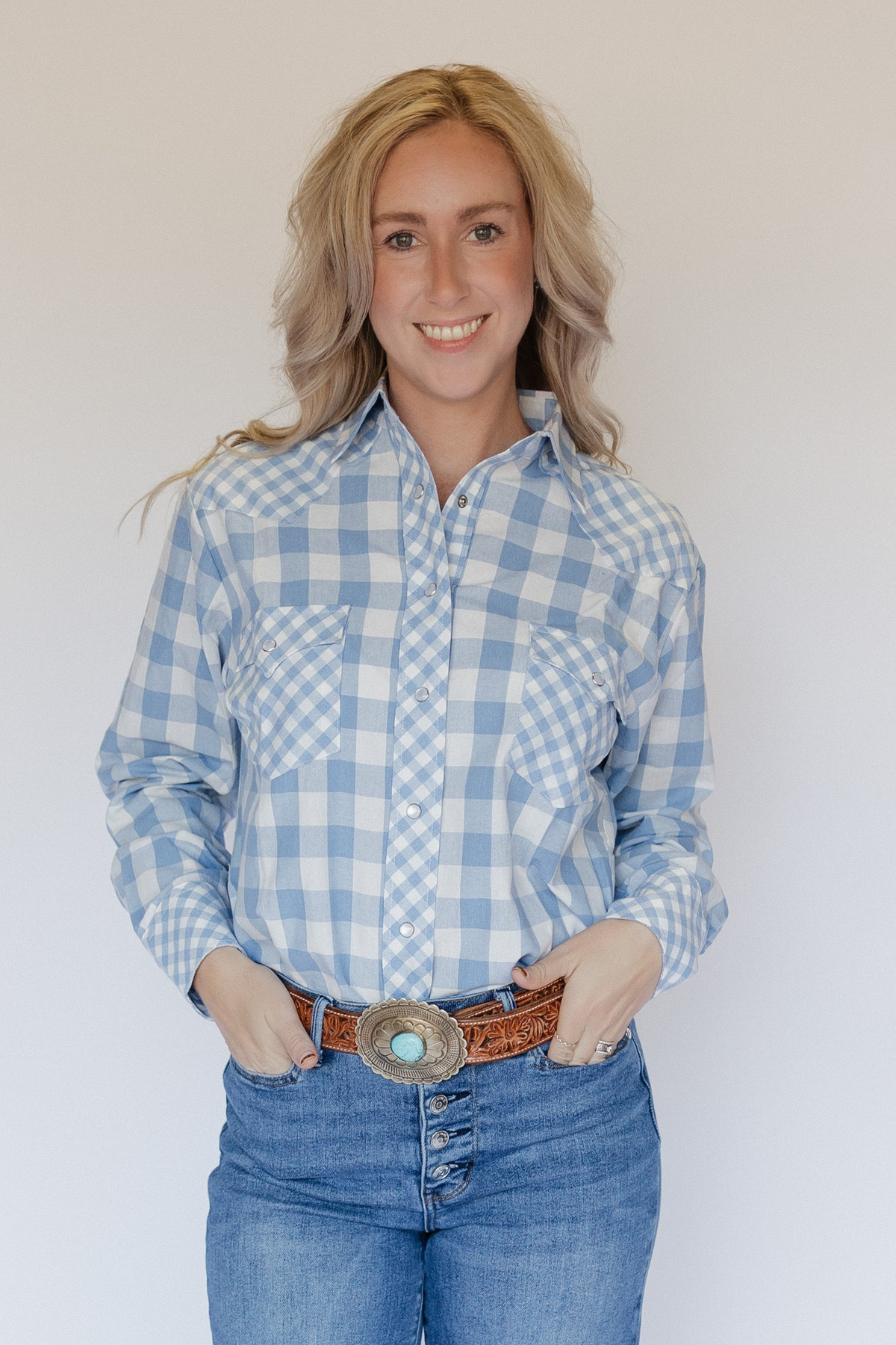 Blue Mixed Gingham Top