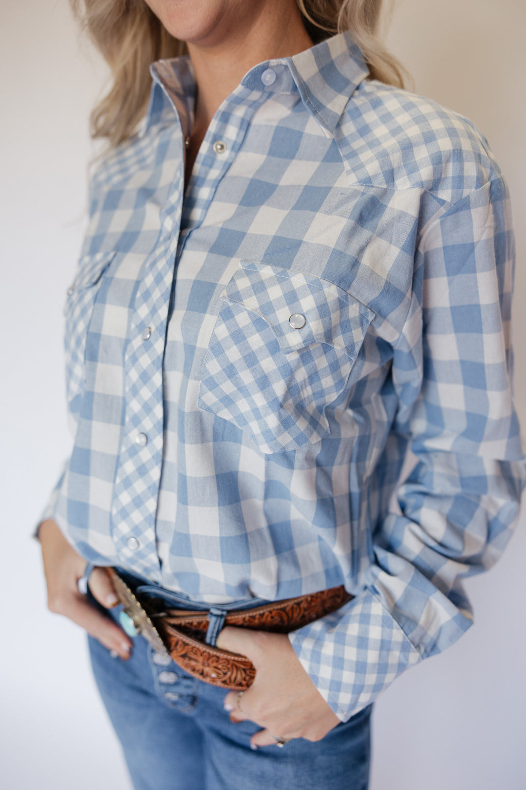 Blue Mixed Gingham Top