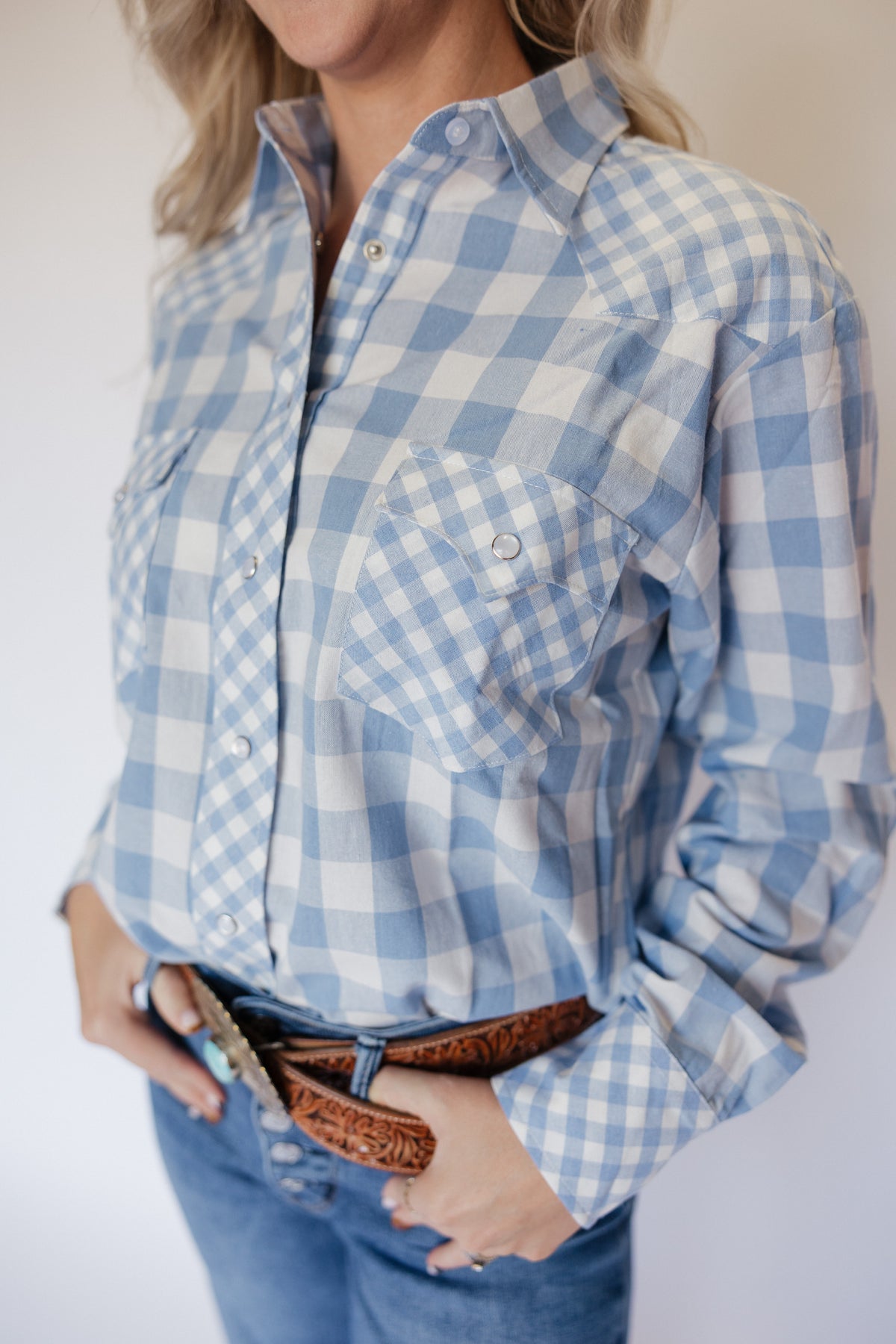 Blue Mixed Gingham Top