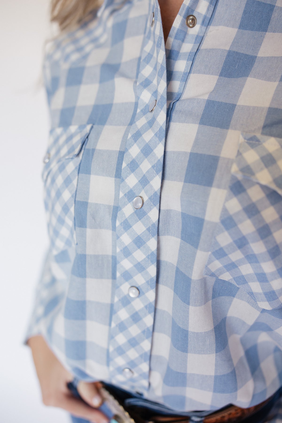 Blue Mixed Gingham Top