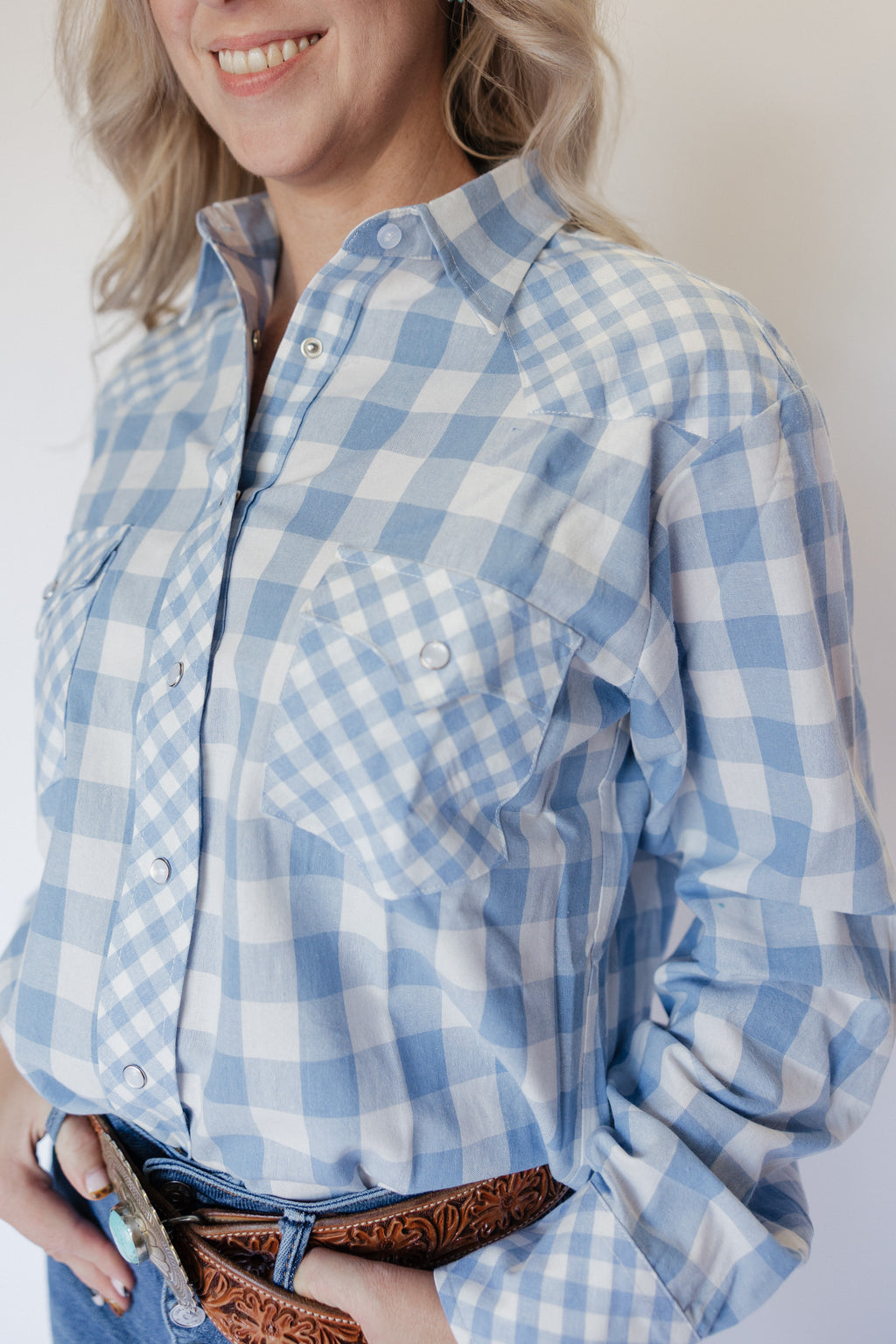 Blue Mixed Gingham Top