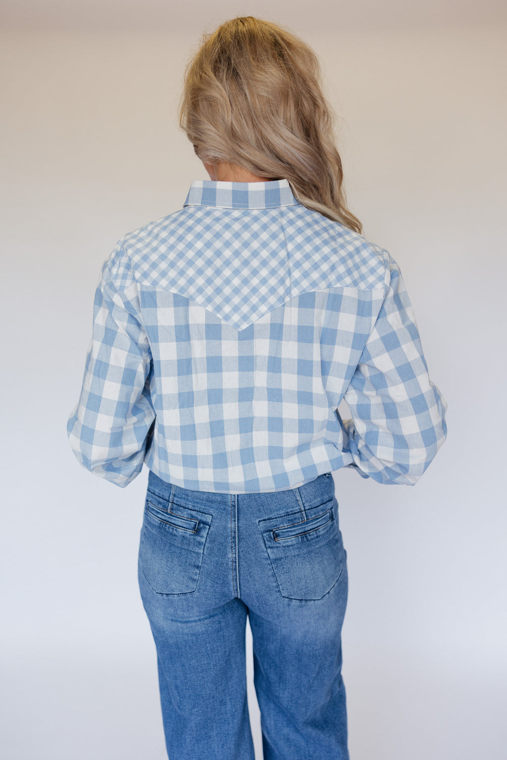 Blue Mixed Gingham Top