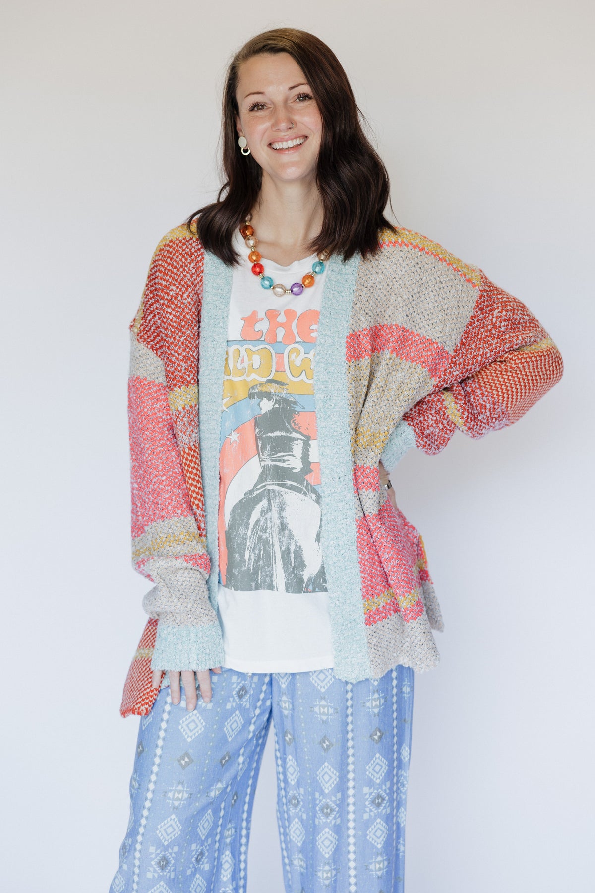 10038 Oversized Color Block Cardigan