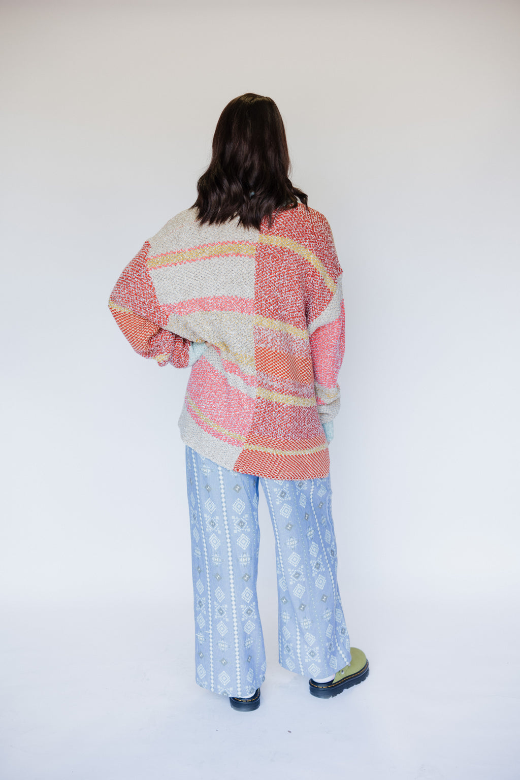10038 Oversized Color Block Cardigan