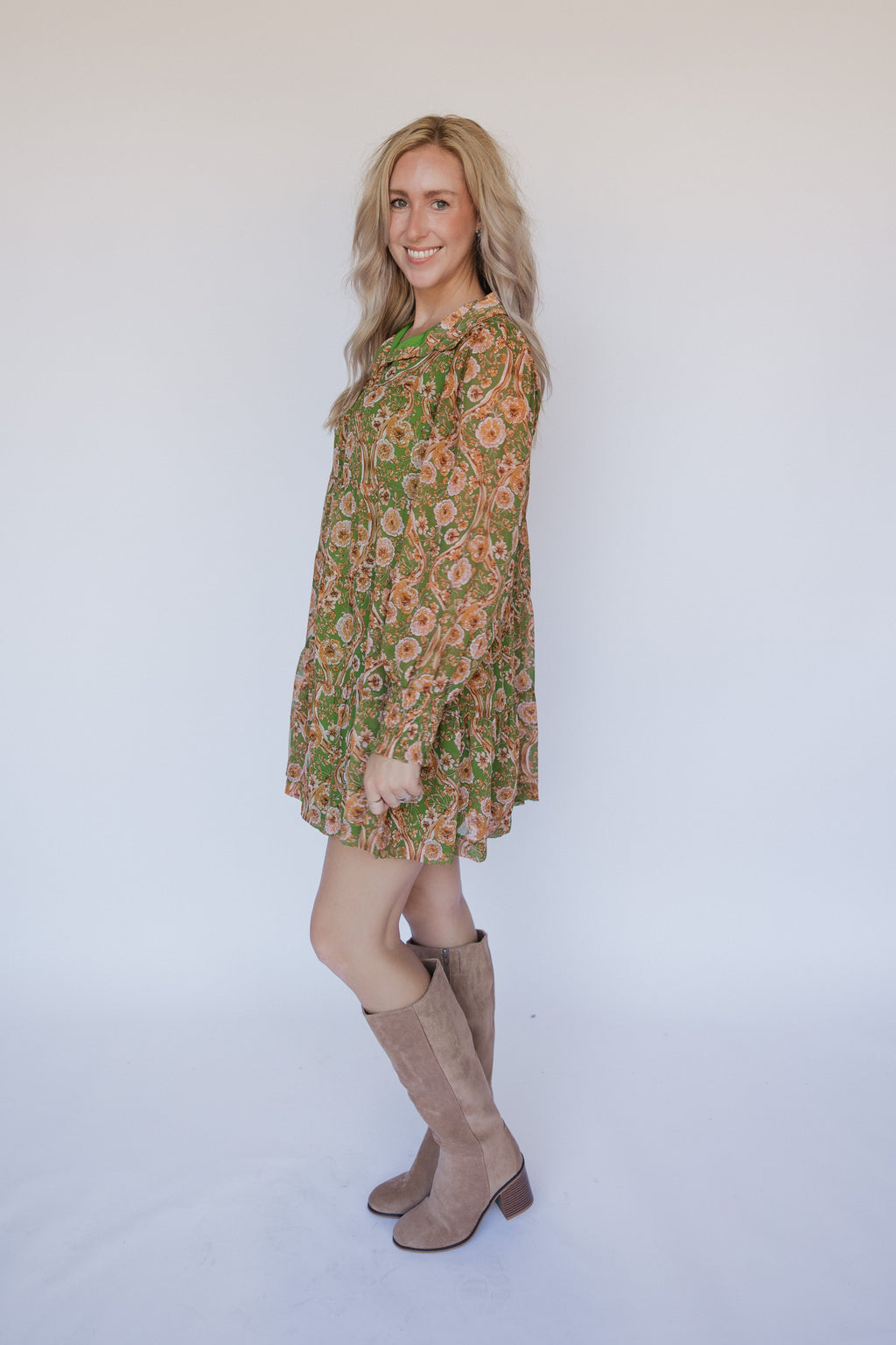 GREEN PAISLEY FLORAL DRESS