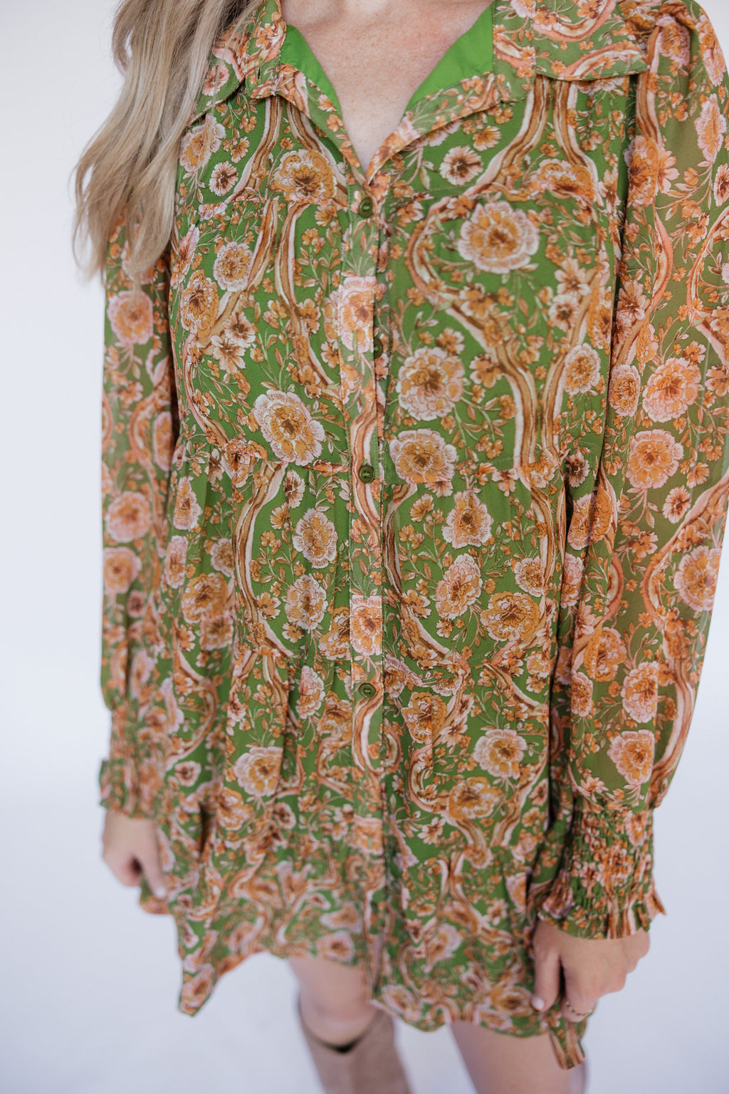 GREEN PAISLEY FLORAL DRESS