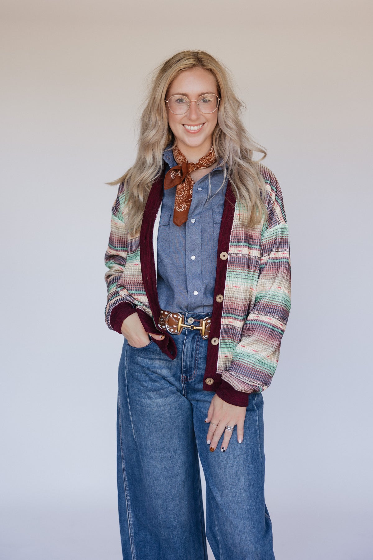 Dark Chambray Pearl Snap Blouse