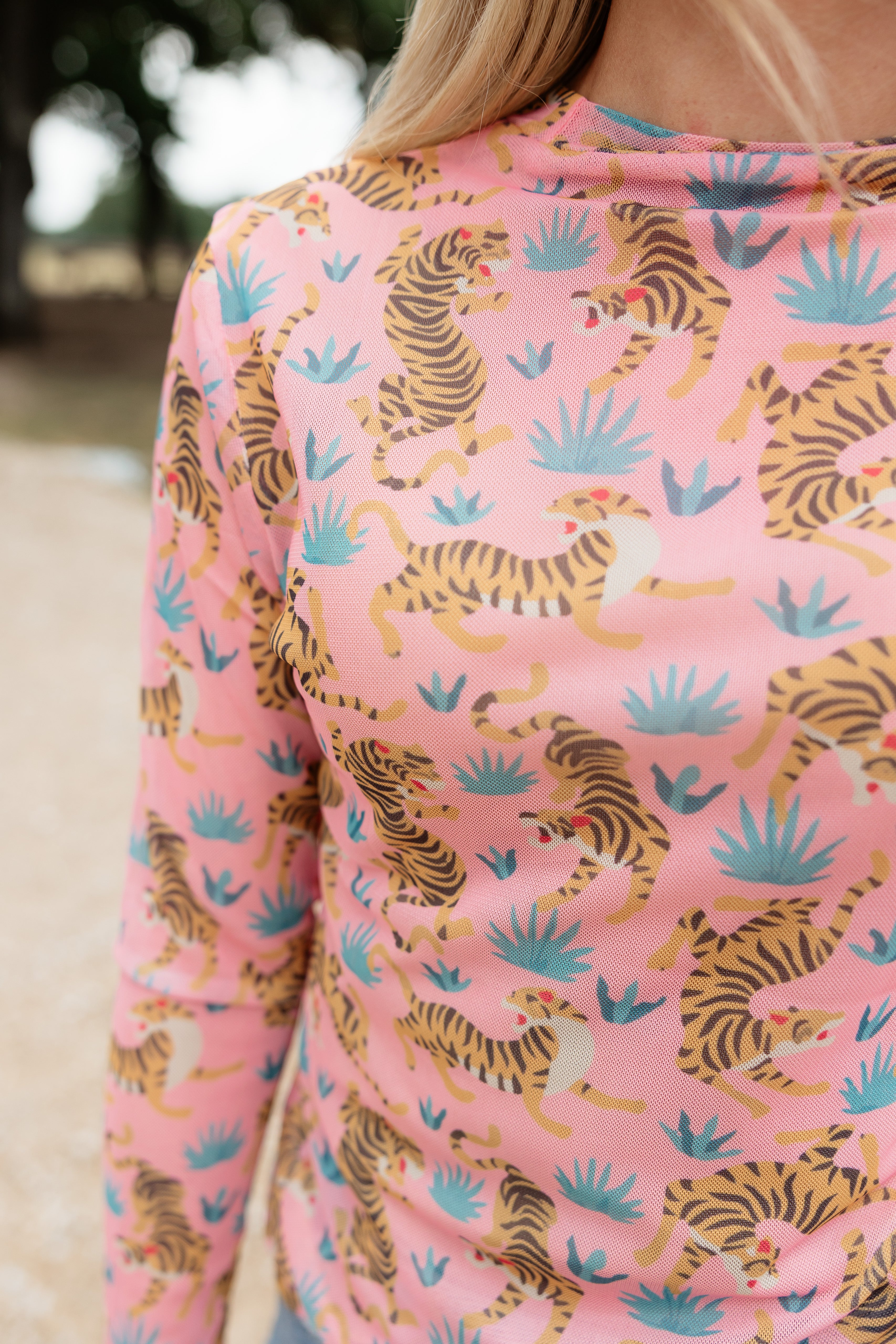 Pink Floral Tiger Mesh Top