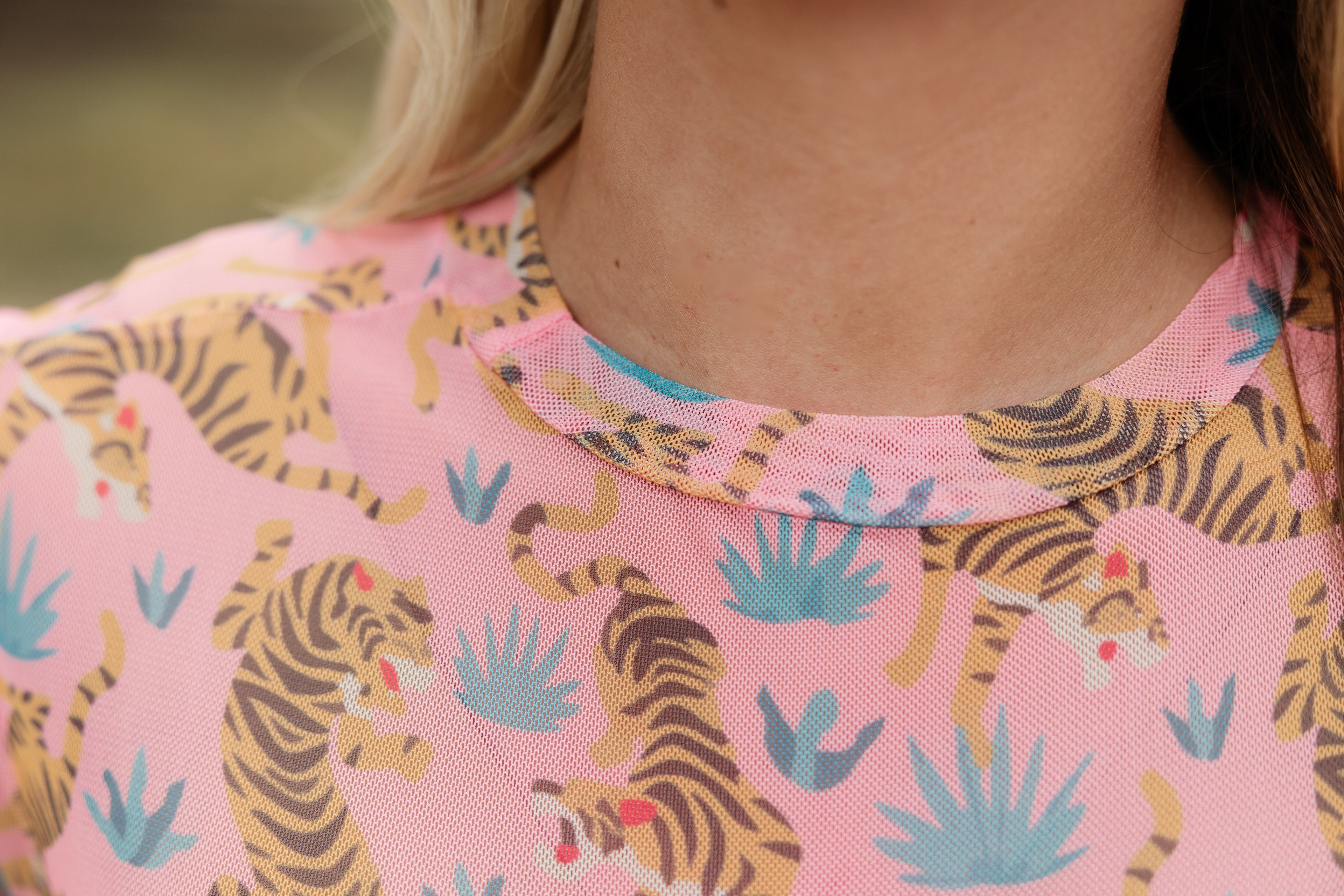Pink Floral Tiger Mesh Top