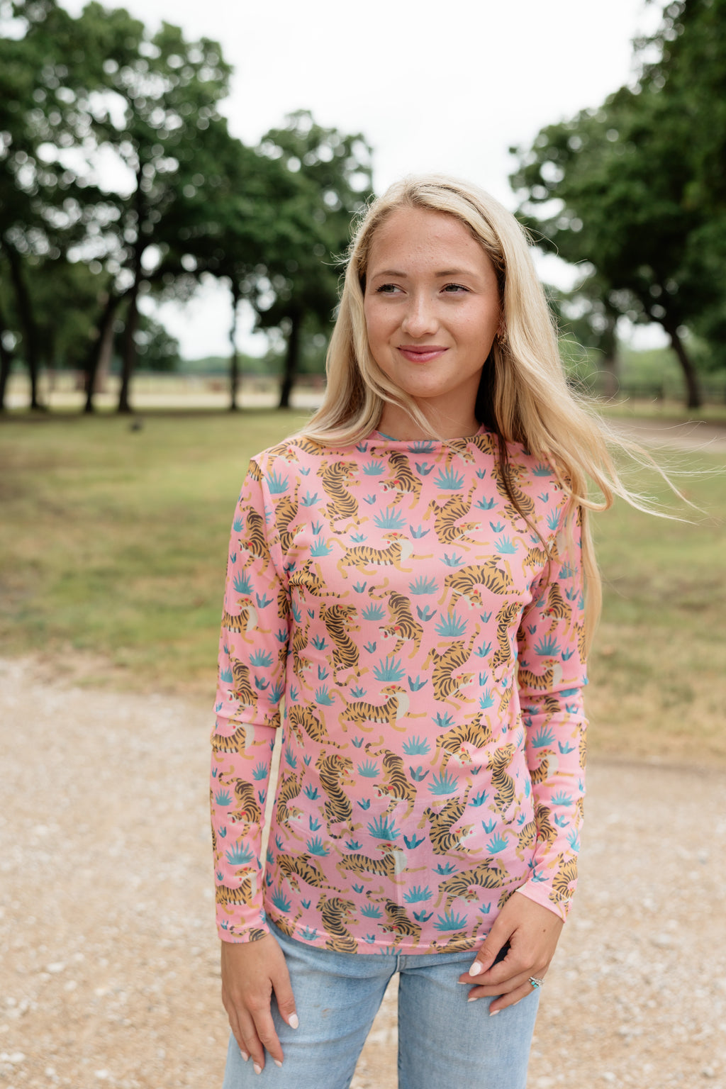 Pink Floral Tiger Mesh Top