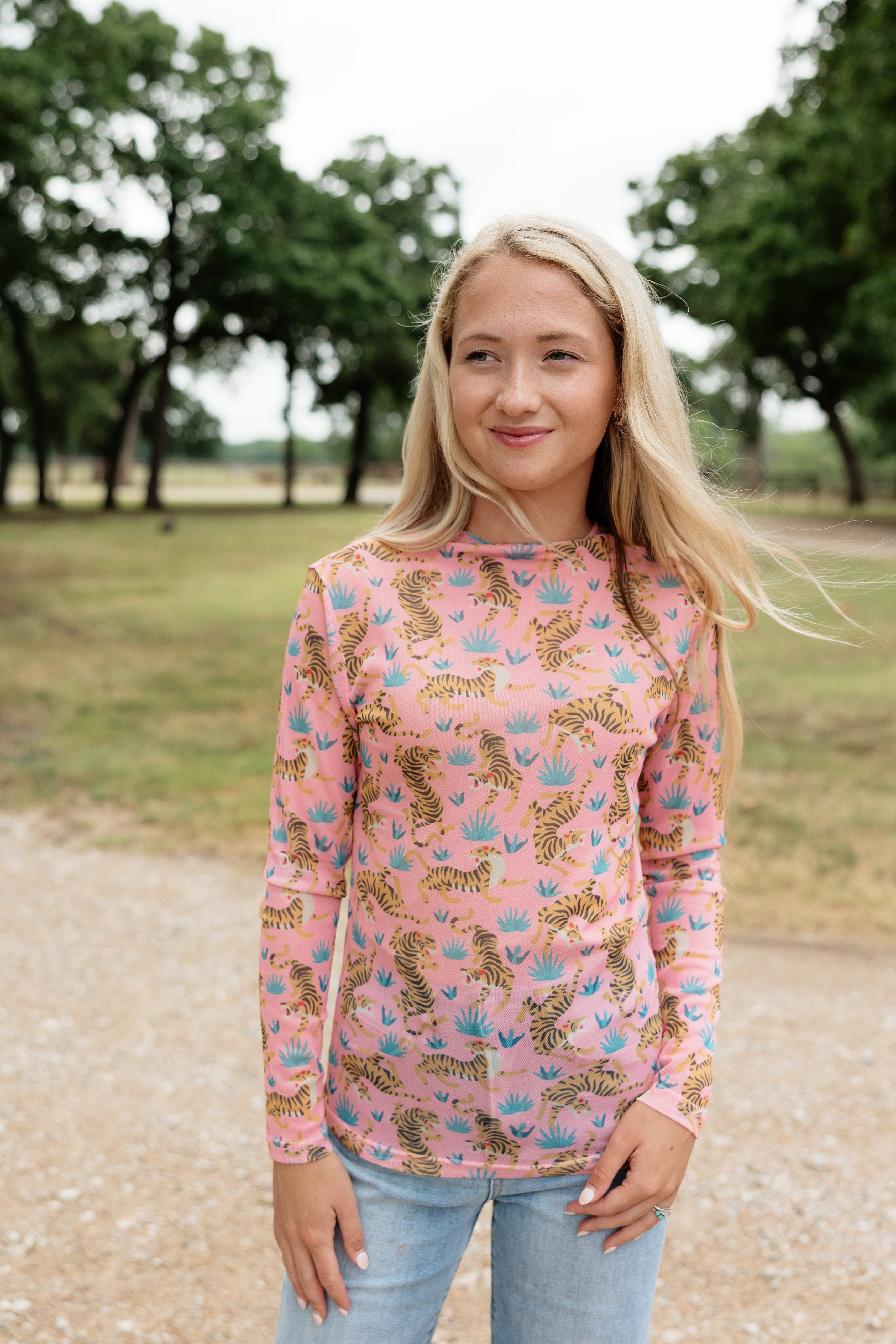Pink Floral Tiger Mesh Top