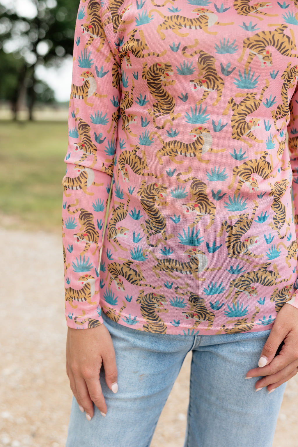 Pink Floral Tiger Mesh Top