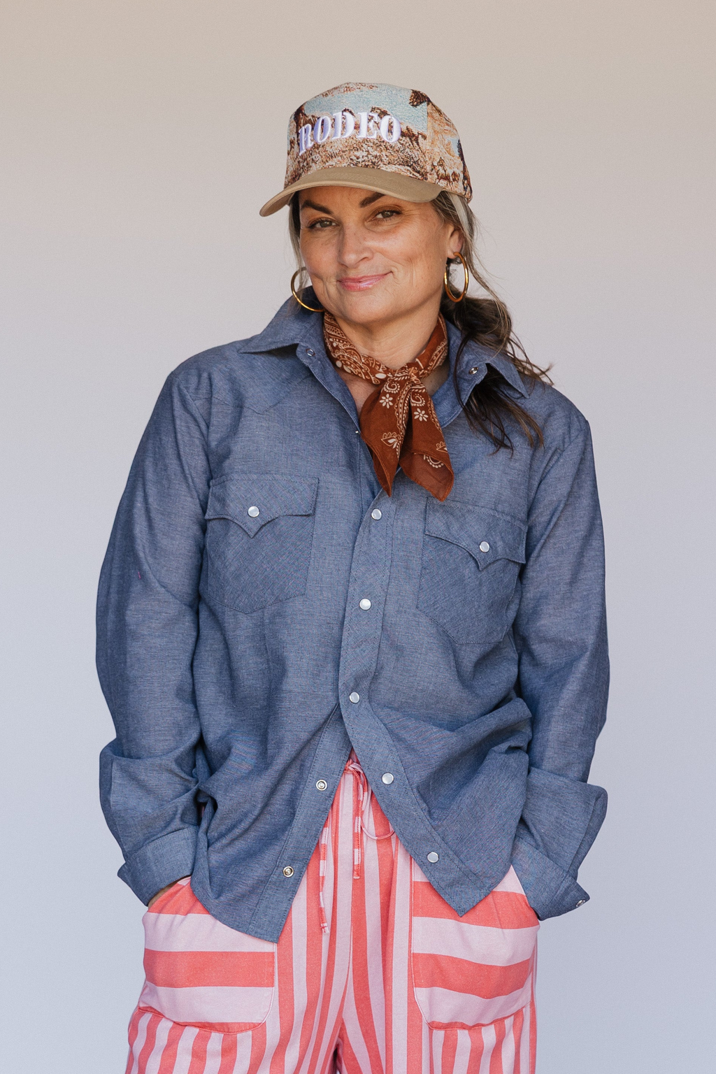 Dark Chambray Pearl Snap Blouse