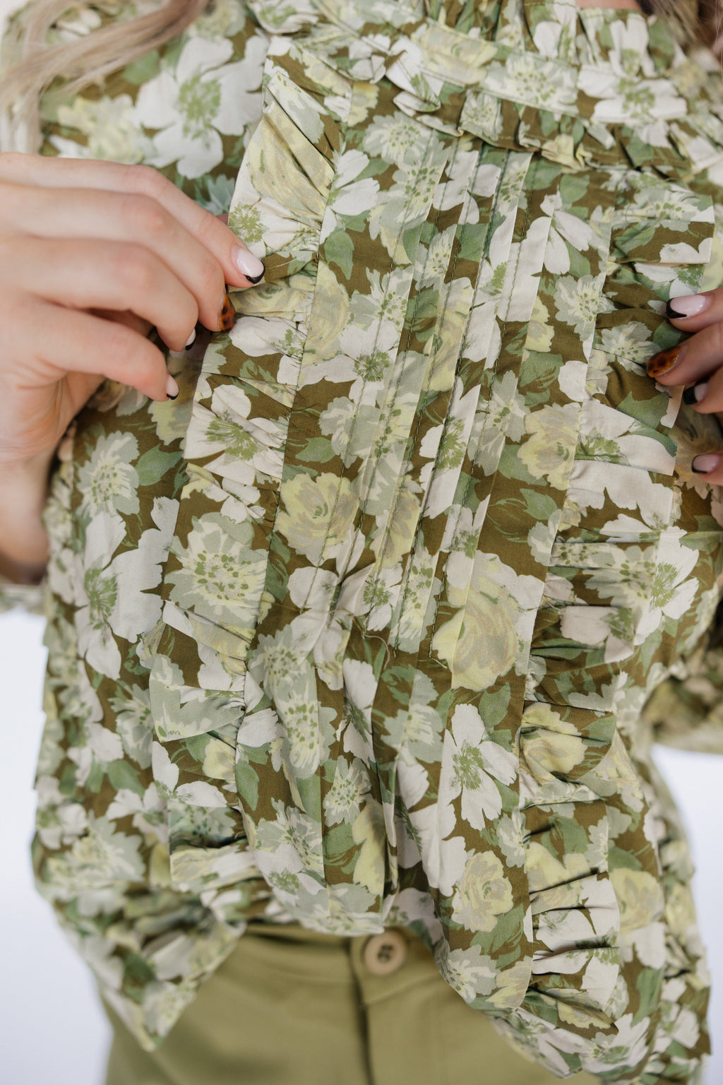 GREEN FLORAL HIGH NECK BLOUSE
