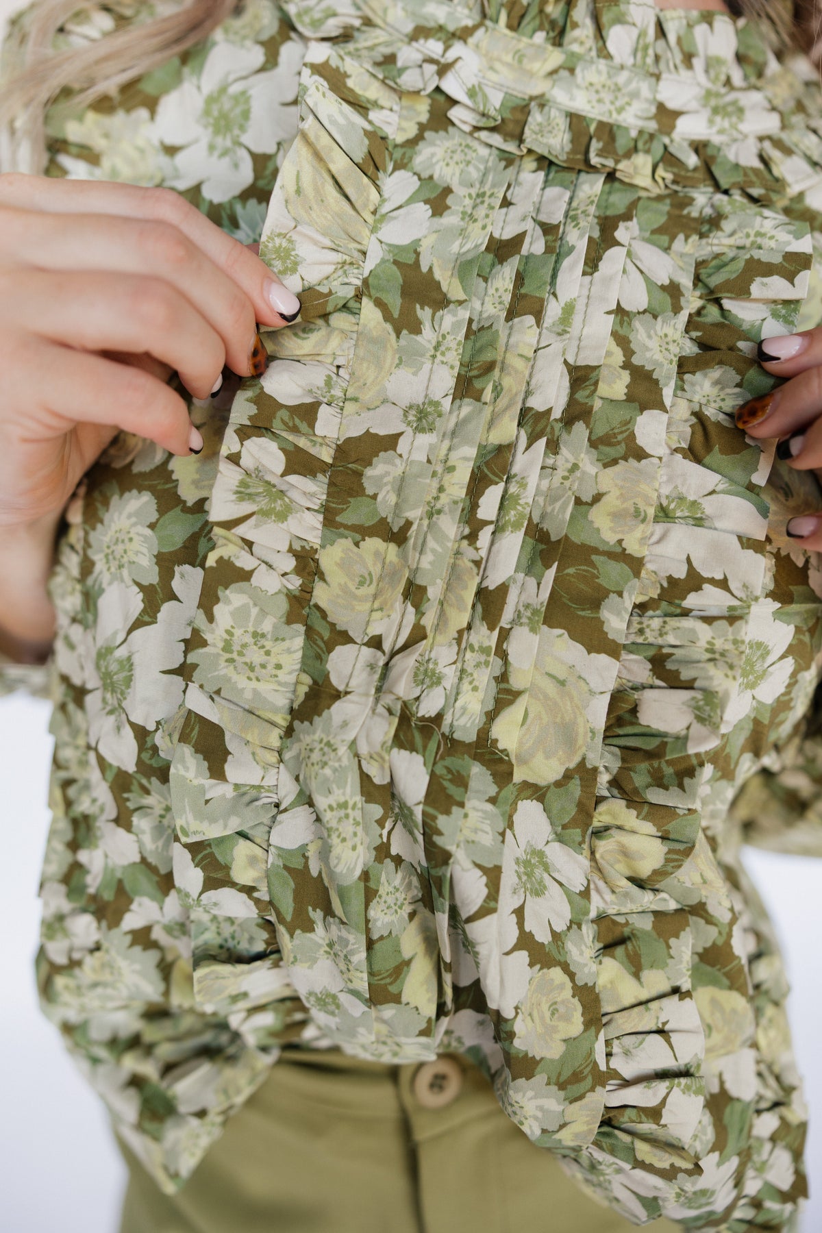 GREEN FLORAL HIGH NECK BLOUSE