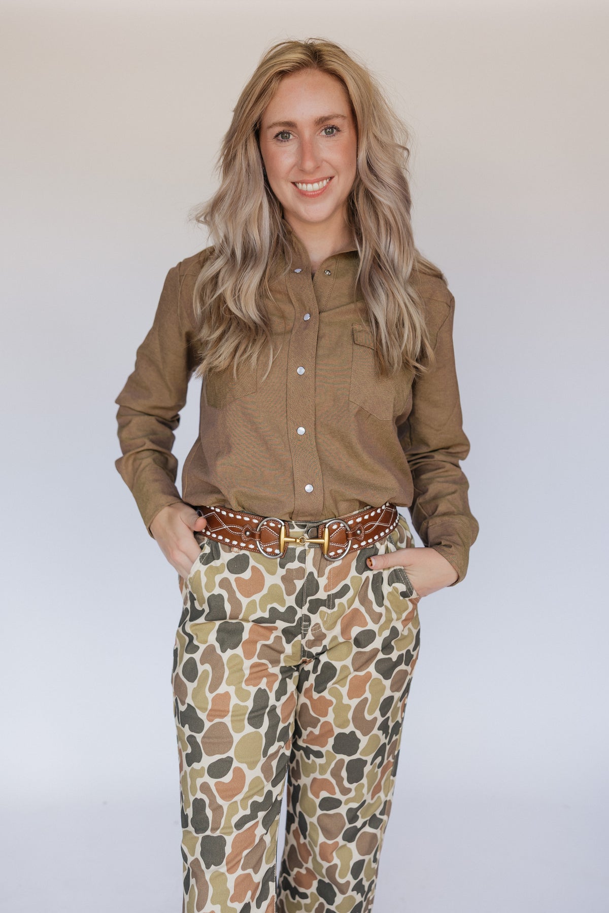 Vintage Brown Pearl Snap Top