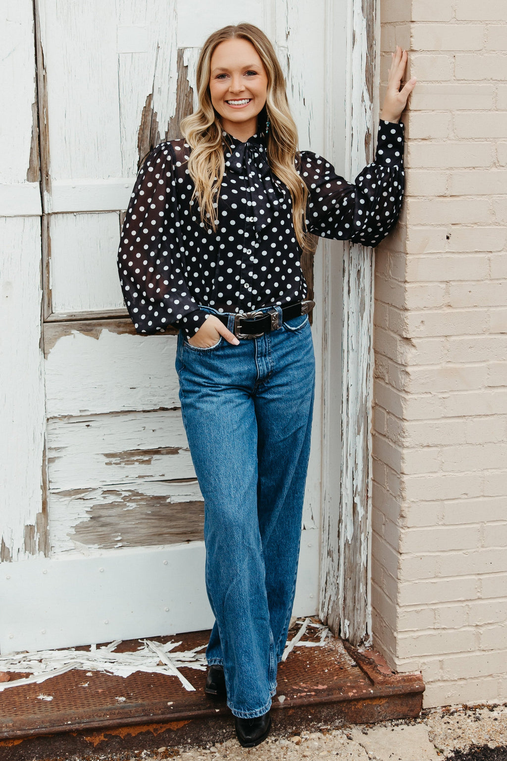Black Polka Dot Mesh Blouse