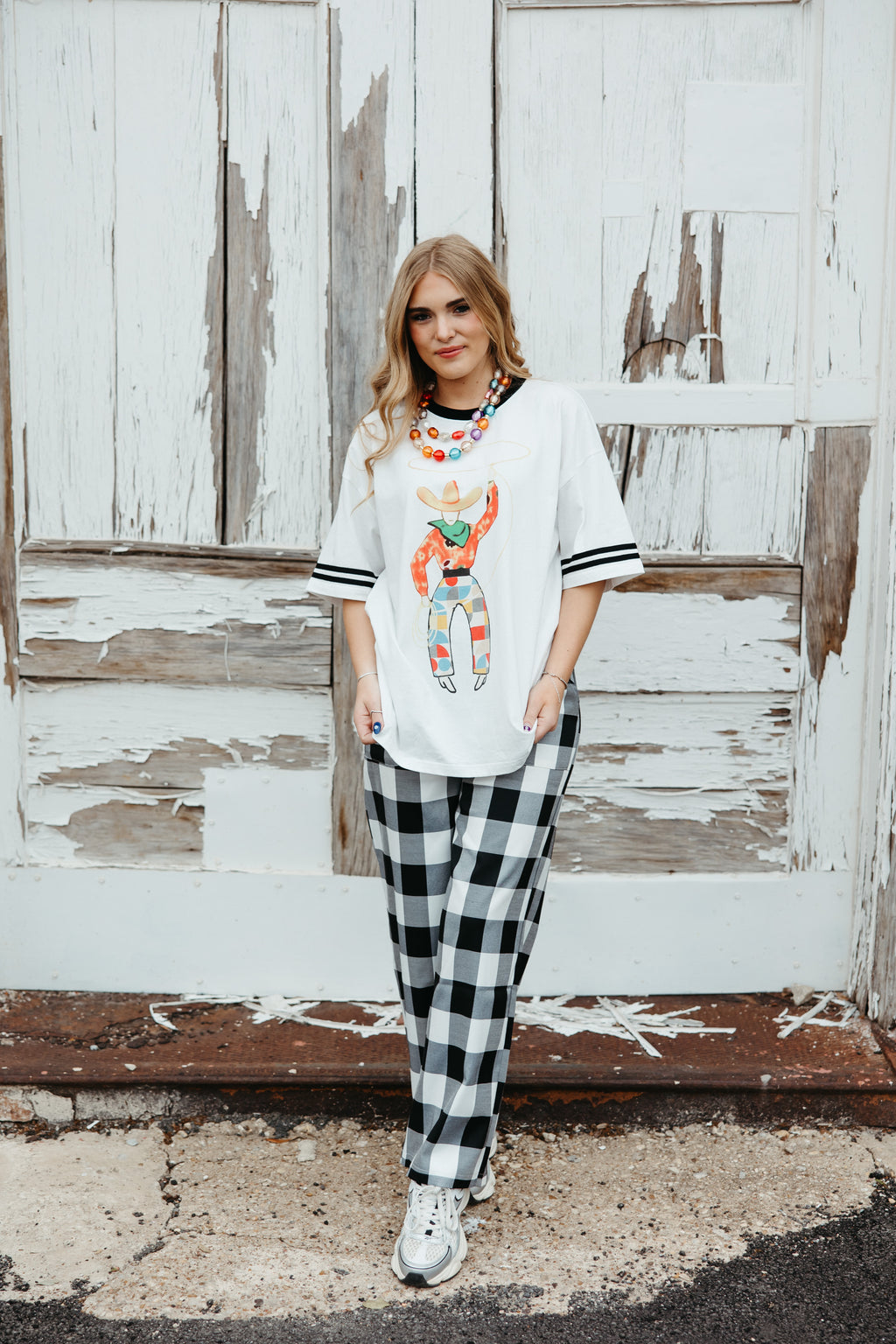 Large Gingham Black Pants
