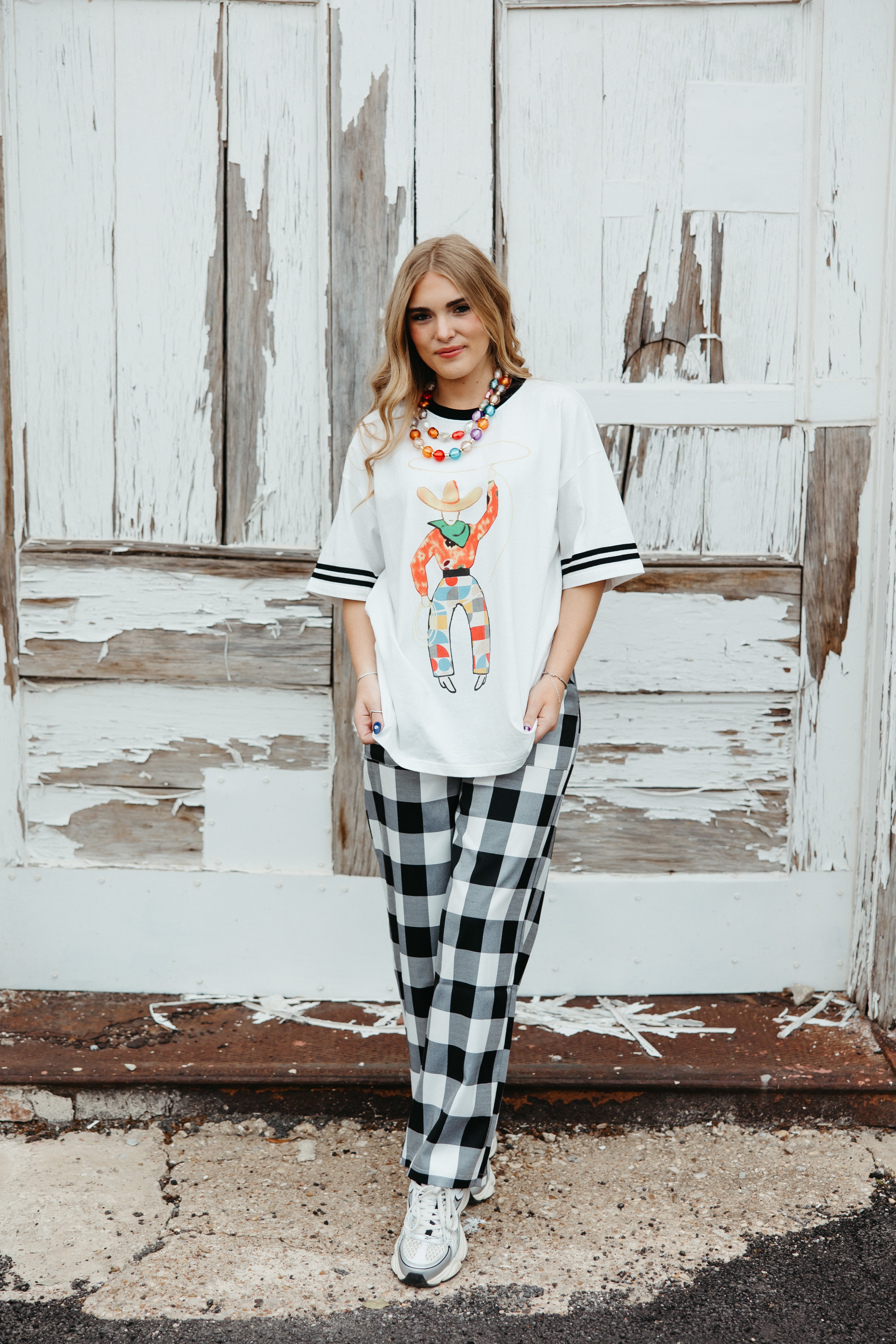 Large Gingham Black Pants