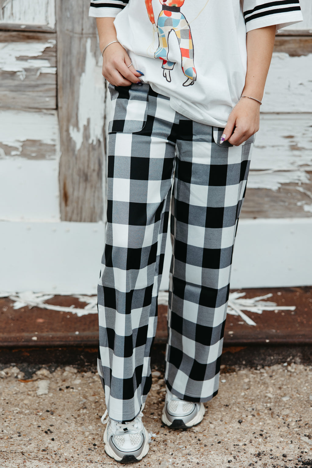 Large Gingham Black Pants