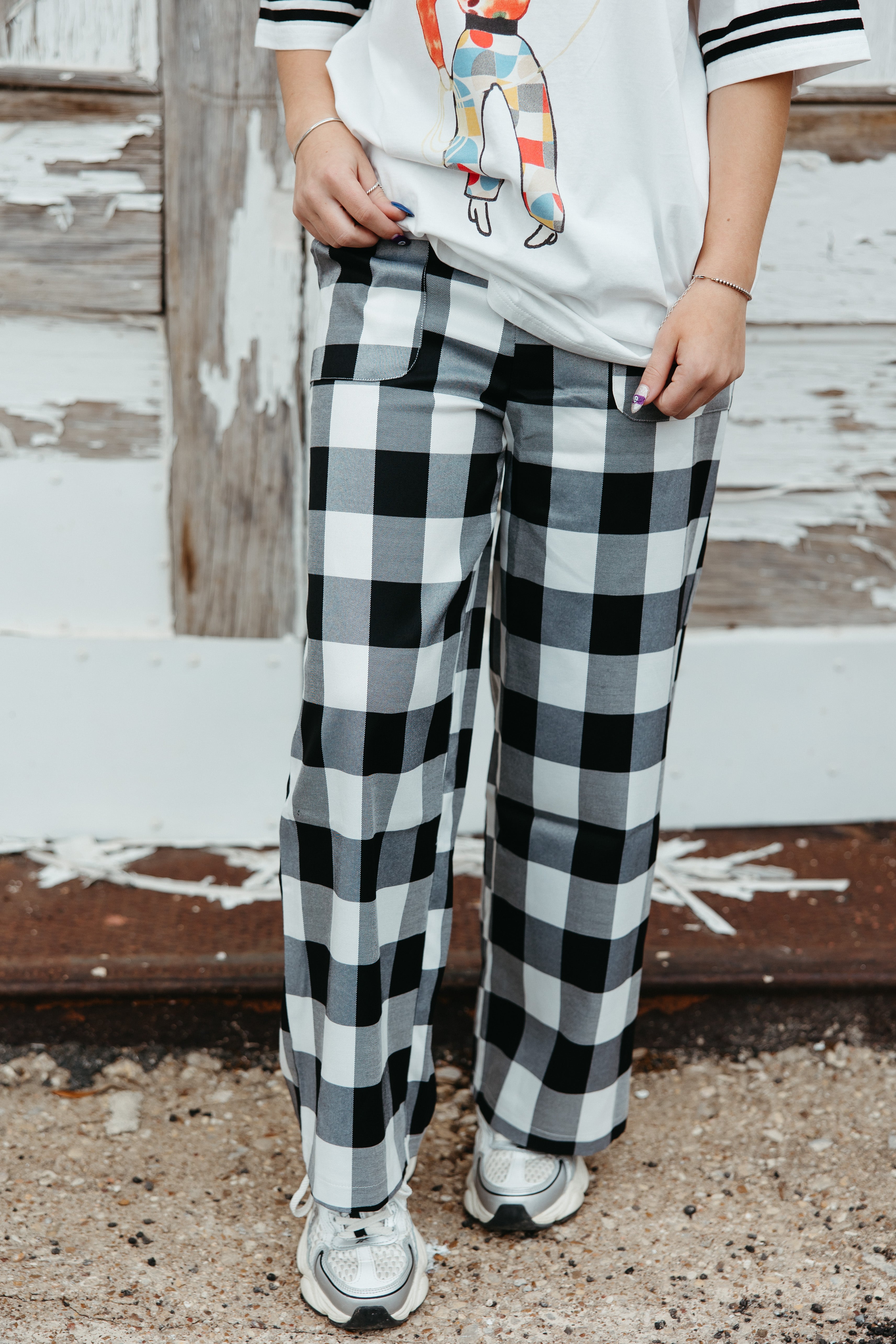 Large Gingham Black Pants