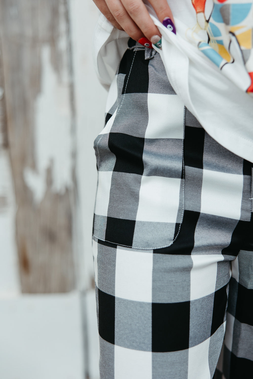 Large Gingham Black Pants